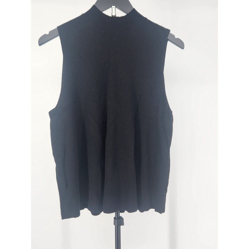 Loft Womens Black Ribbed Mock Neck Sleeveless Sweater Top Large